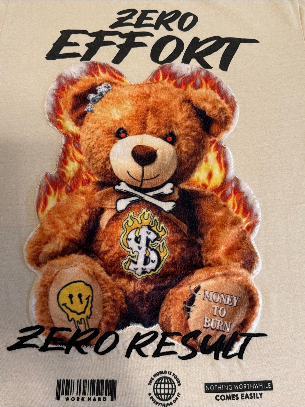 Zero Effort Kids' Graphic Tee - Beige Teddy Bear Design